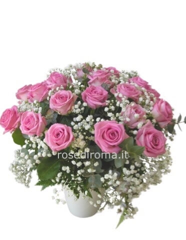 Bouquet Di 15 Rose Rosa E Nebbiolina.